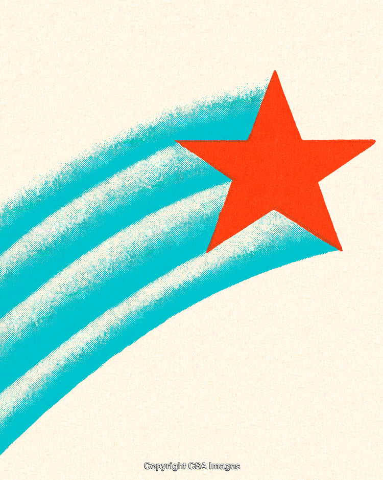 Red Star and Blue Streaks on a Light Textured Background