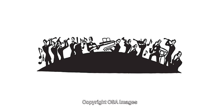 Silhouette of Orchestra Playing Musical Instruments in Artistic Style