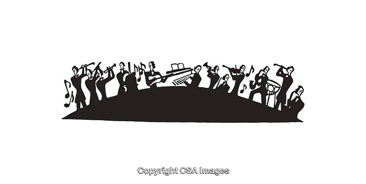 Silhouette of Orchestra Playing Musical Instruments in Artistic Style
