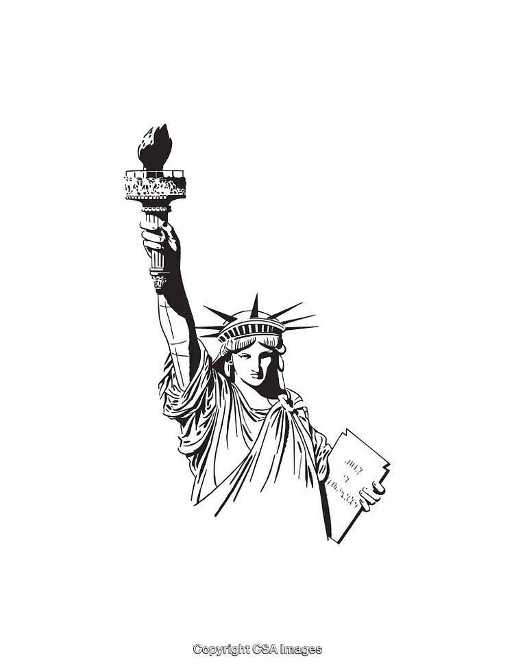 Black and White Line Art of the Statue of Liberty