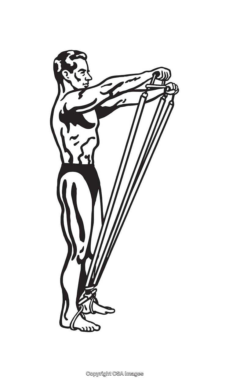 Man Exercising with Resistance Bands in Black and White Illustration