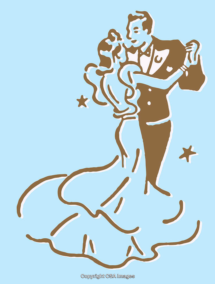 Elegant Line Art Illustration of a Couple in Formal Dance Pose