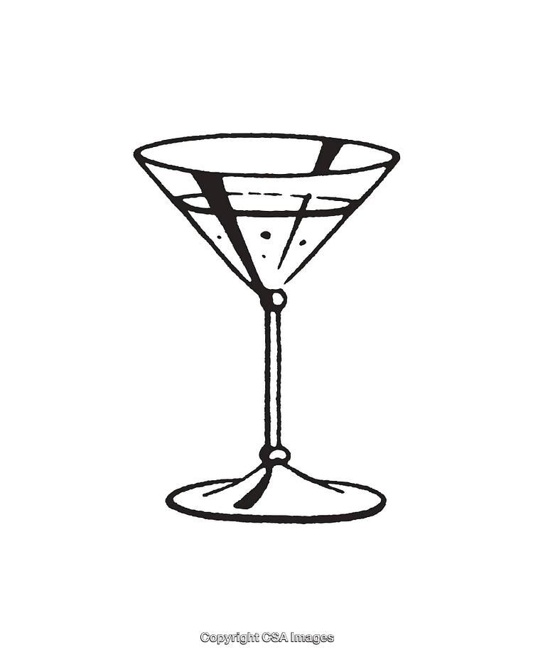 Elegant Black and White Line Art of a Martini Glass