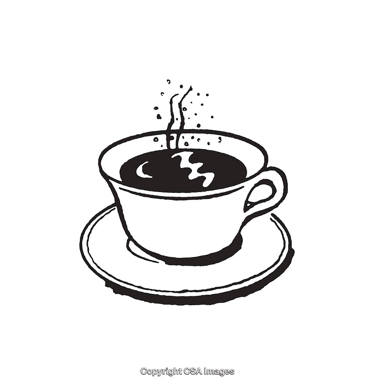Black and White Line Art Illustration of a Steaming Coffee Cup