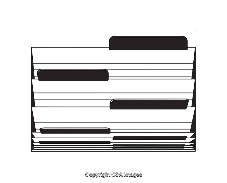 Black And White Line Art of Organized File Folders and Documents