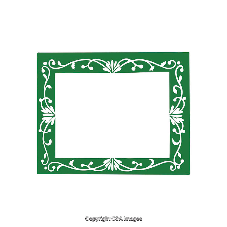 Green Decorative Frame with Elegant White Floral Pattern on a Plain Background