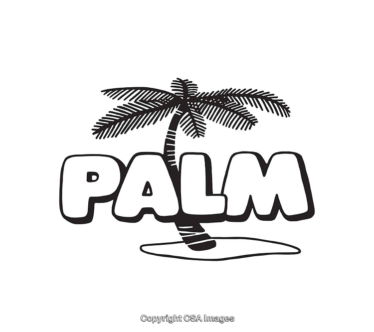 Black and White Line Art of Palm Tree with Bold Lettering