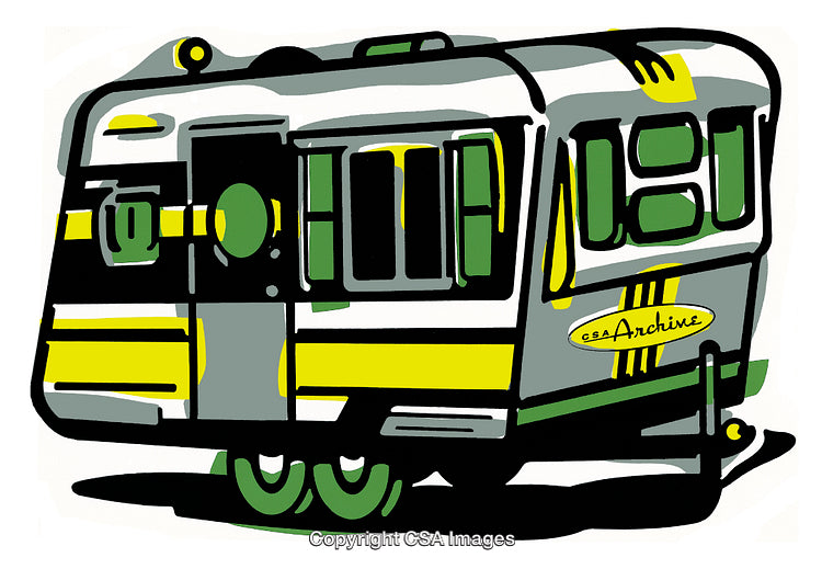 Colorful Illustration of a Vintage Camper with Yellow and Green Accents