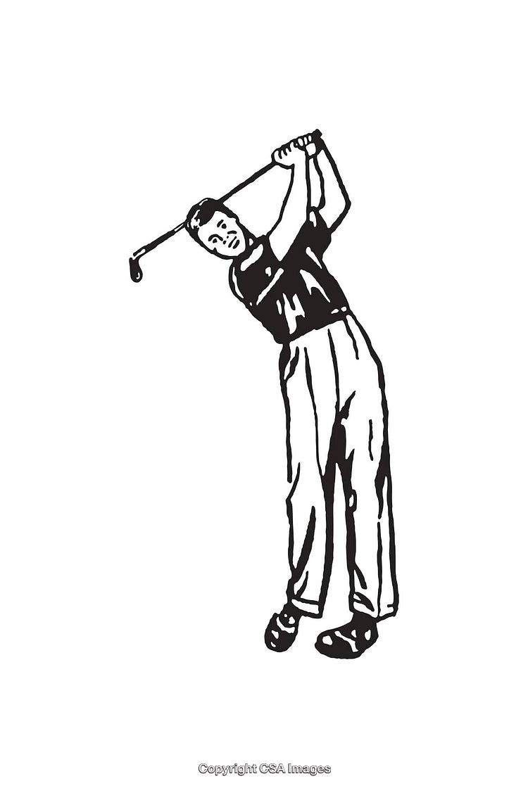 Black and White Line Art of Golfer in Swing Position