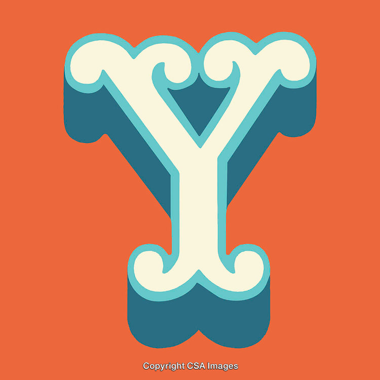 Playful Vintage Decorative Letter Y With Bold Orange Background