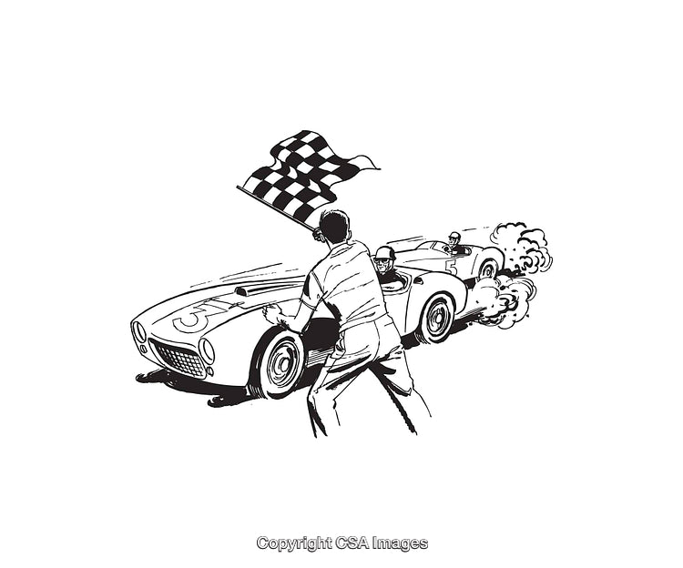Classic Car Race Finish Line With Checkered Flag Celebration Artwork