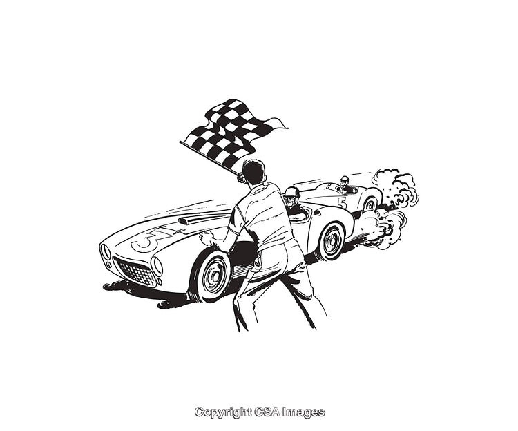 Classic Car Race Finish Line With Checkered Flag Celebration Artwork