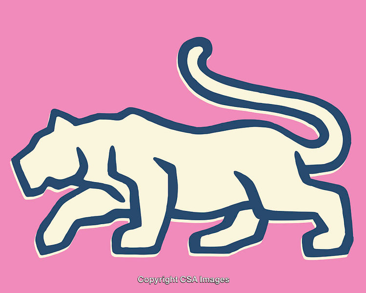Stylized Line Art Illustration of Panther Against Pink Background