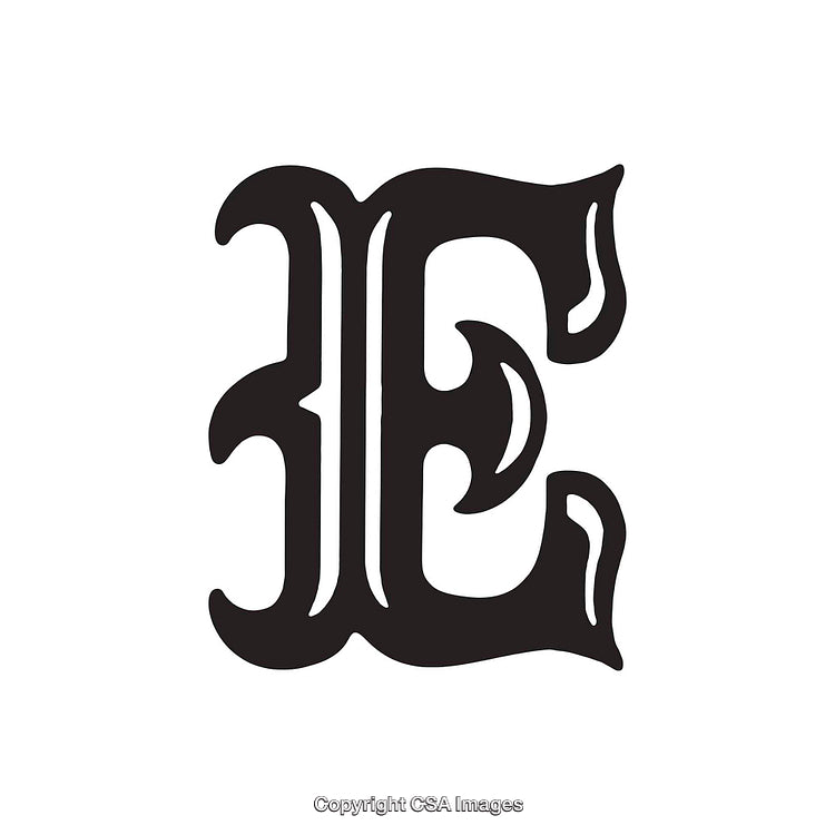 Ornate Letter E in Decorative Gothic Calligraphy Style Design