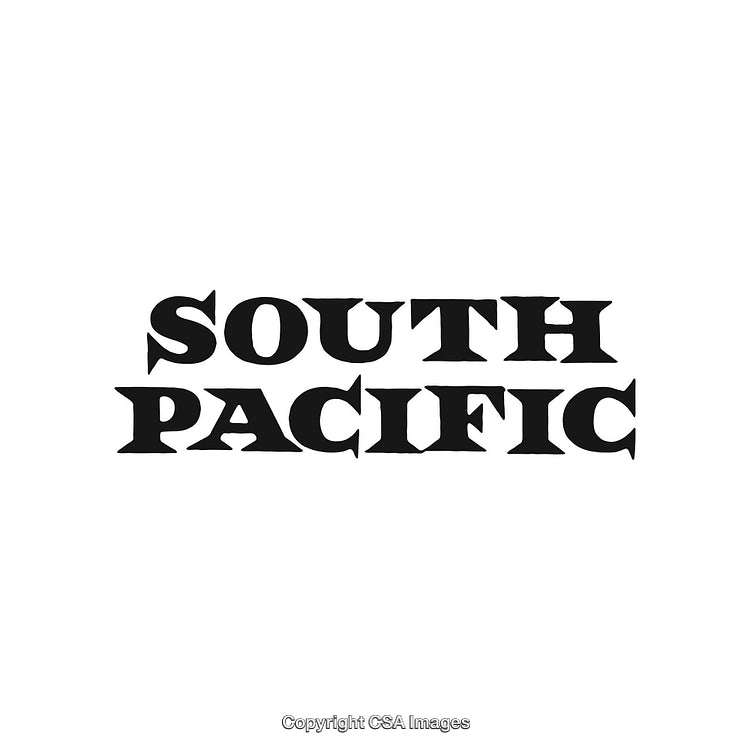 Stylized Typography Displaying 'South Pacific' in Bold Black Lettering