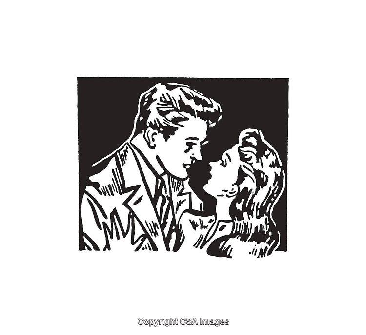 Romantic Black And White Line Art Illustration of a Couple Close Together