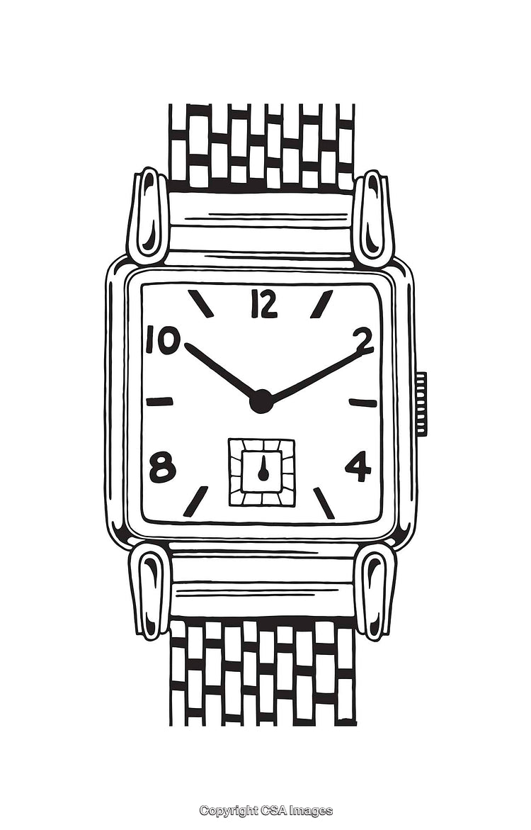 Black and White Line Art Illustration of a Stylish Wristwatch
