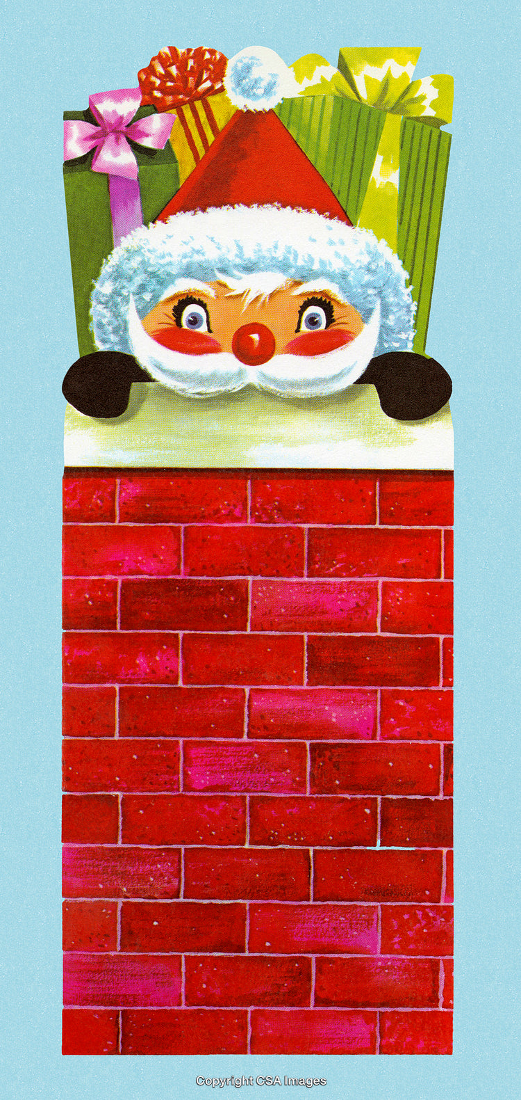 Vintage Illustration of Santa Claus with Gifts in a Chimney Setting