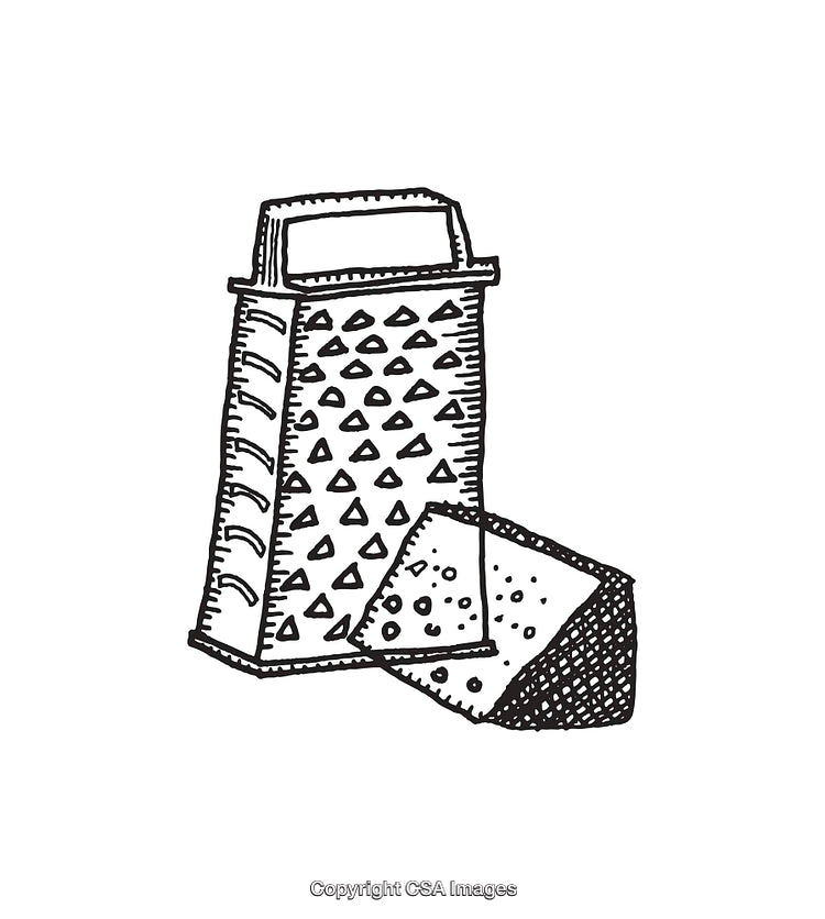 Line Art Illustration of a Box Grater with Cheese Block
