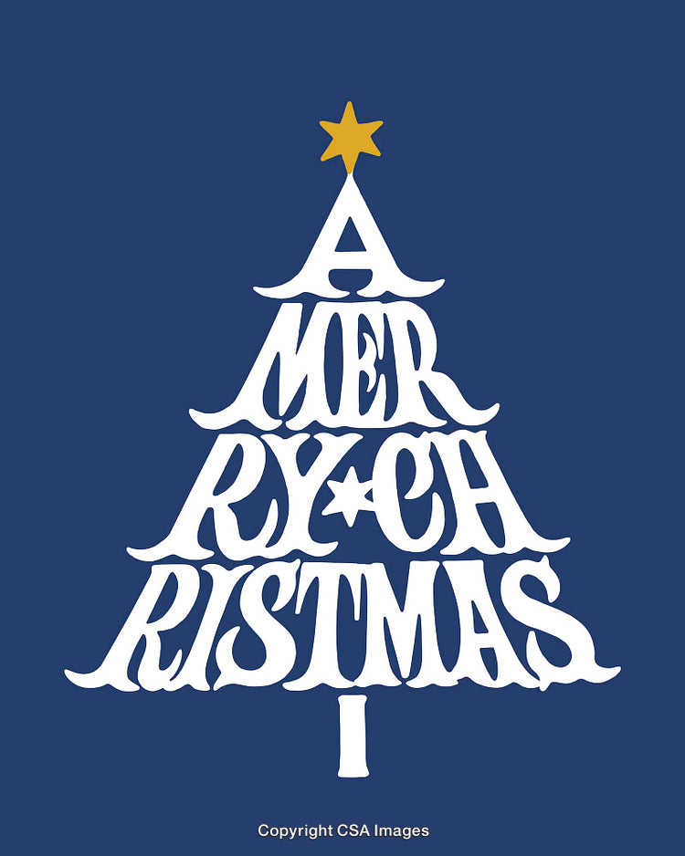 Christmas Typography Tree With Festive Message on Blue Background