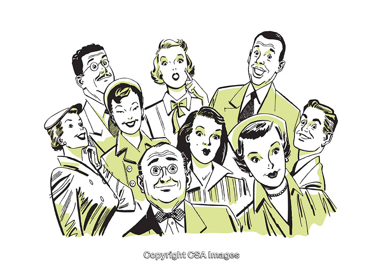 Retro Illustration of Diverse Group of Smiling People in a Fun Style