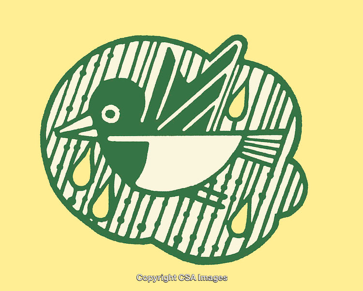 Colorful Retro Style Line Art Illustration Featuring Bird Motif on Yellow