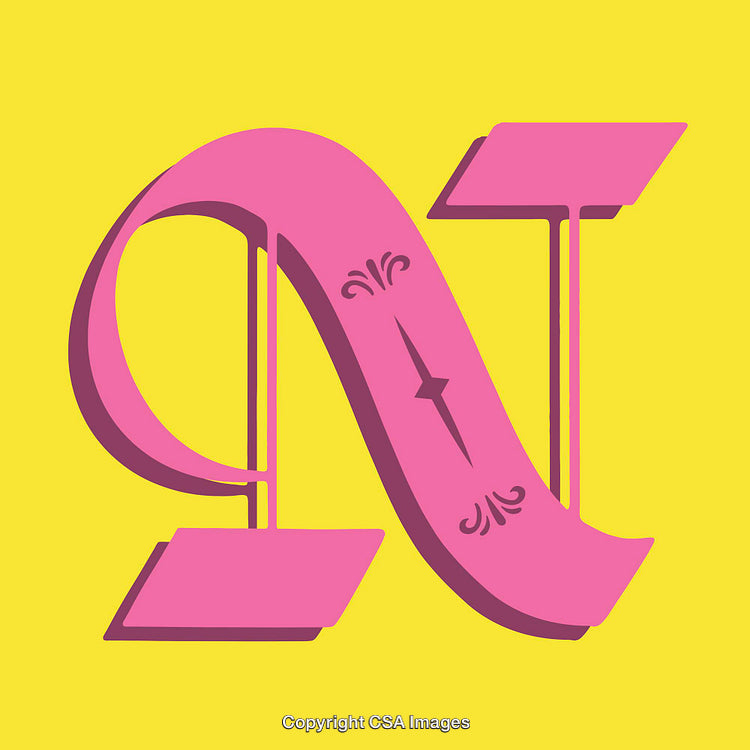 Artistic Pink Letter N Typography Design on Yellow Background