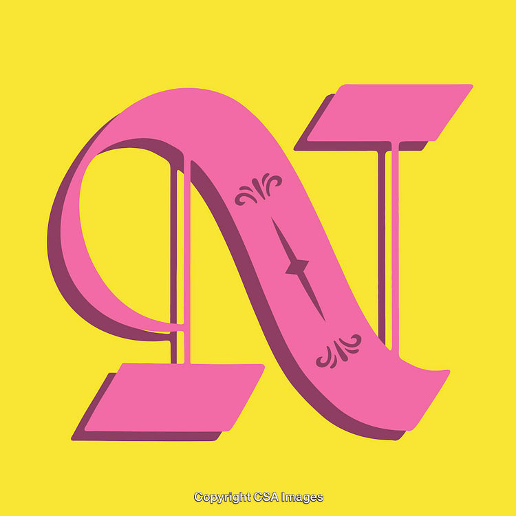 Artistic Pink Letter N Typography Design on Yellow Background