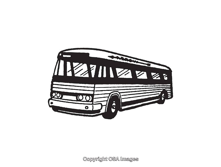 Black and White Illustration of a Classic Vintage Bus Design