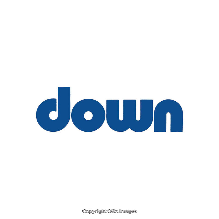 Simple Bold Blue Text Displaying the Word Down in Classic Font
