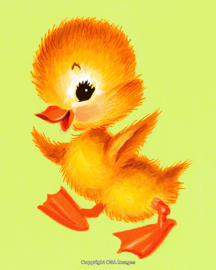 Illustration of a Cheerful Orange Duckling on a Lime Green Background