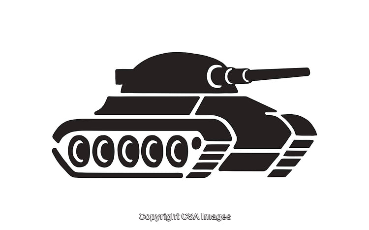 Silhouette of a Military Tank in Black and White Illustration