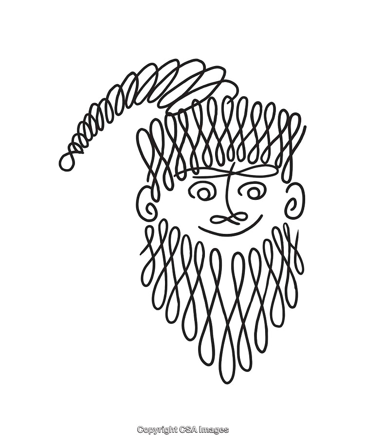 Black and White Modern Line Art of a Bearded Face