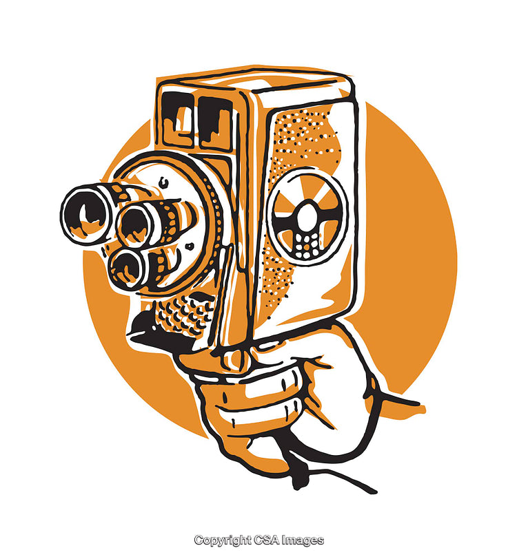 Illustrated Vintage Movie Camera in Retro Artistic Style
