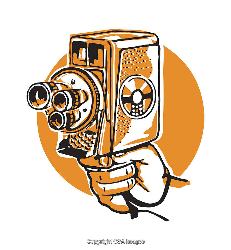 Illustrated Vintage Movie Camera in Retro Artistic Style