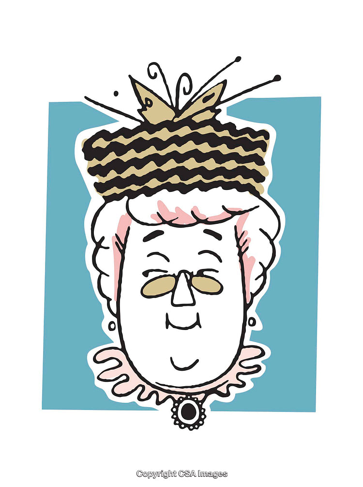 Illustration of a Cheerful Elderly Woman in a Decorative Hat