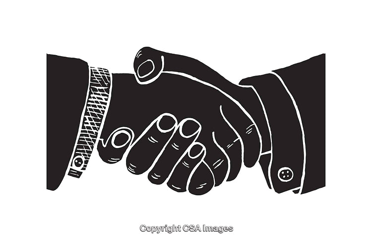 Black and White Line Art Illustration of a Handshake