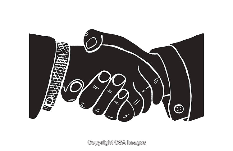 Black and White Line Art Illustration of a Handshake