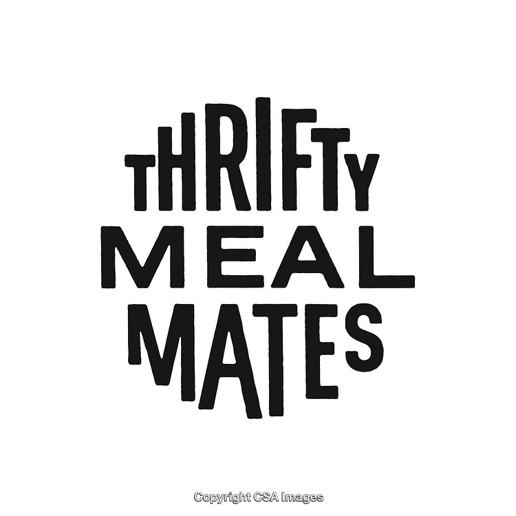 Thrifty Meal Mates Text Logo Featuring Bold Black Lettering