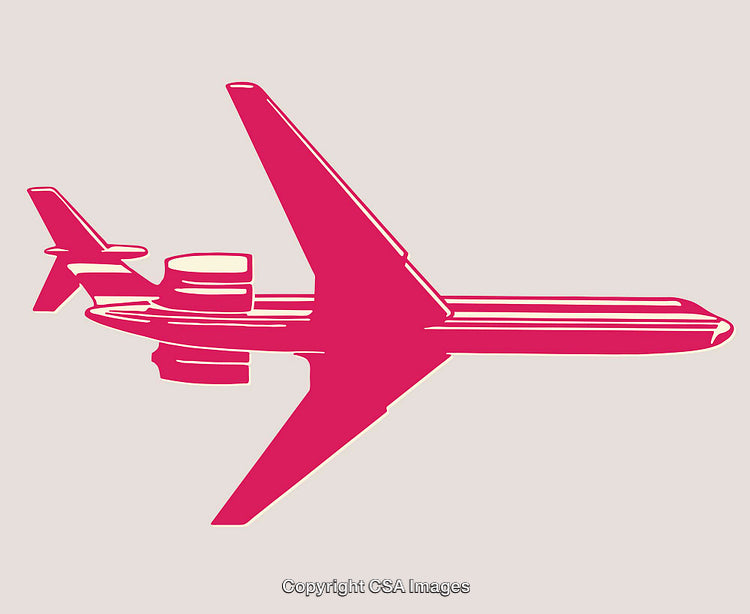 Stylized Red Airplane Line Art Illustration on Neutral Background