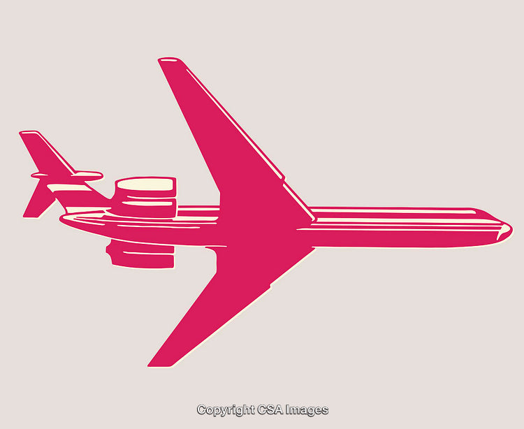 Stylized Red Airplane Line Art Illustration on Neutral Background