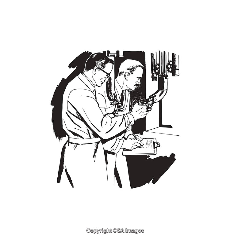 Retro Illustration of Two Men Working in an Industrial Setting