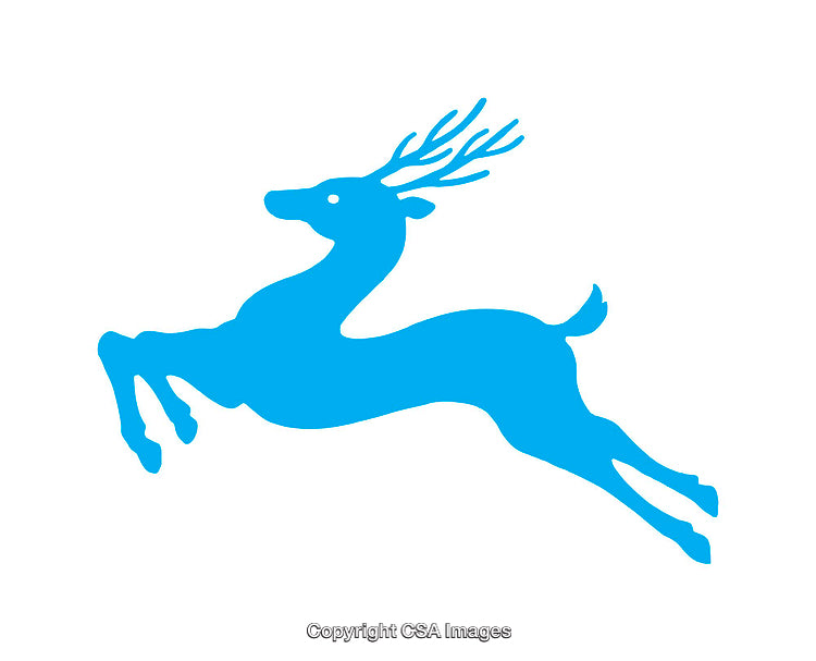 Blue Silhouette of a Leaping Deer on a White Background