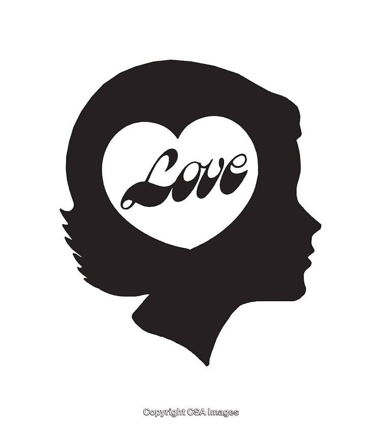 Silhouette of a Woman's Face with Heart and Love Text