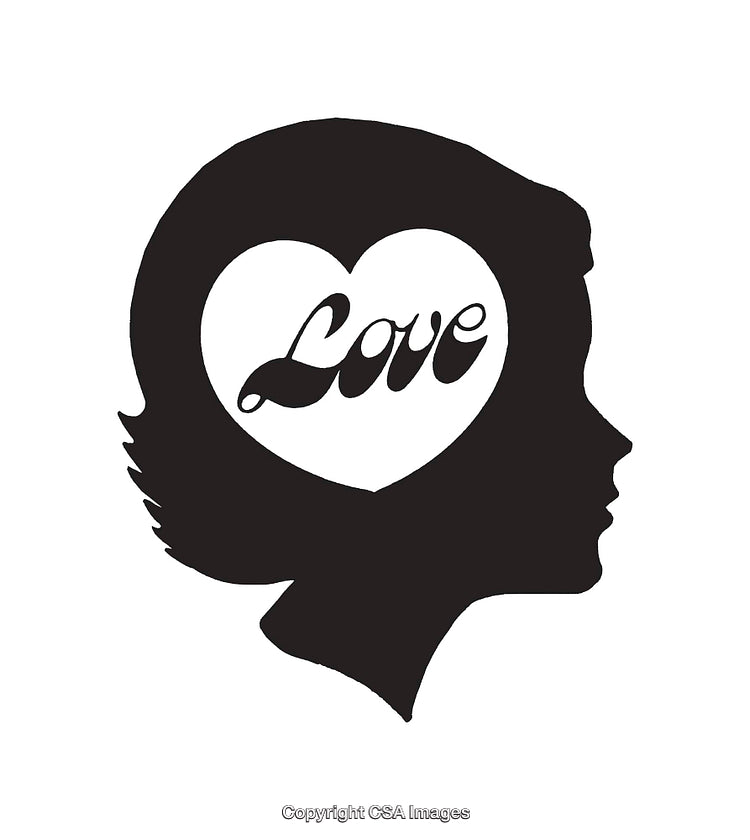 Silhouette of a Woman's Face with Heart and Love Text