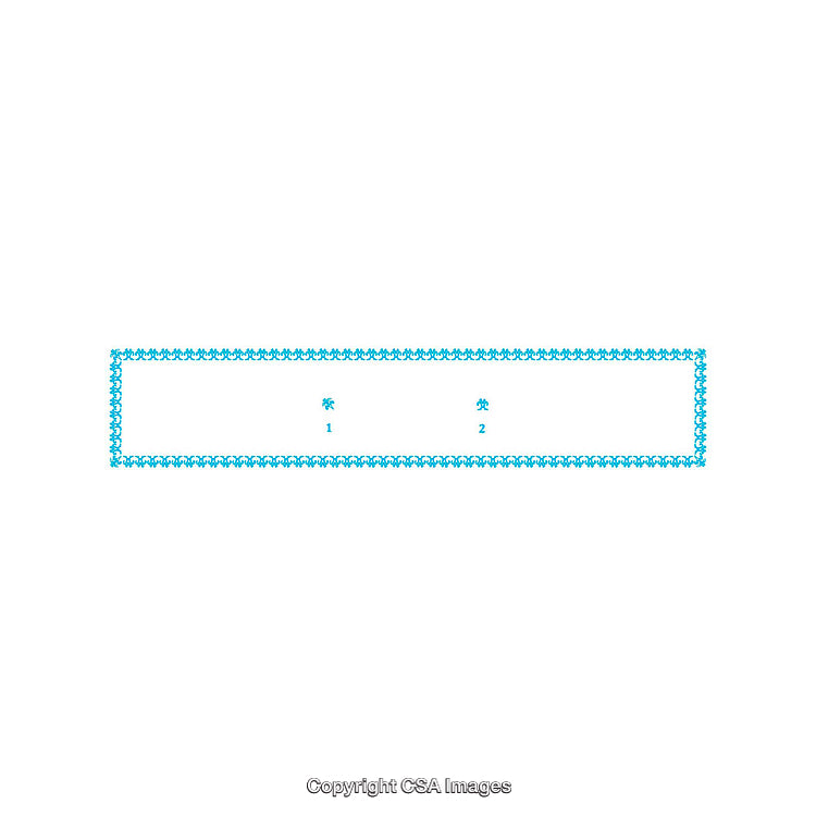 Blue Decorative Banner with Symmetrical Elements and Ornate Floral Frame