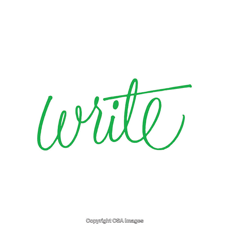 Elegant Green Calligraphy Representing the Word Write on a White Background