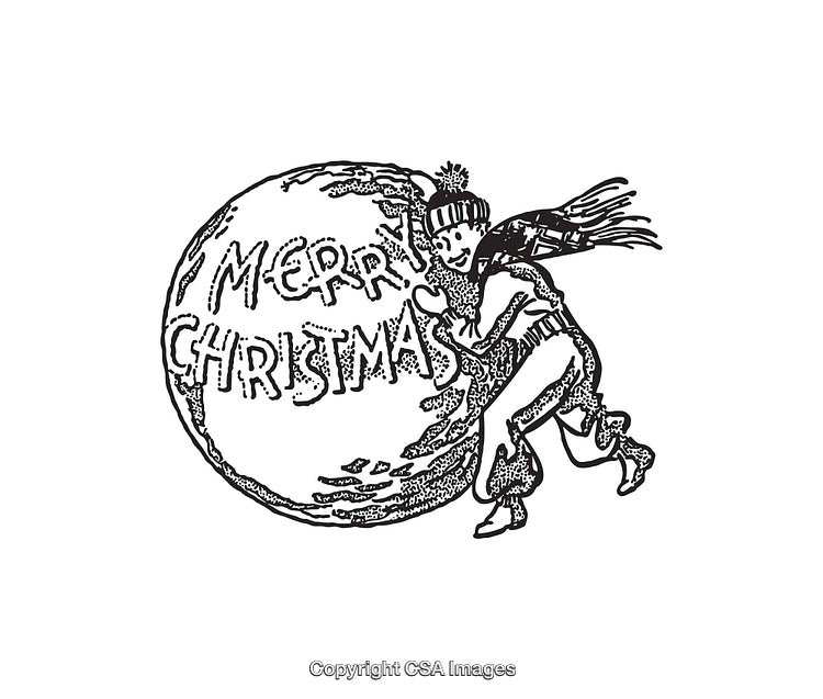 Vintage Black and White Merry Christmas Illustration with Festive Character