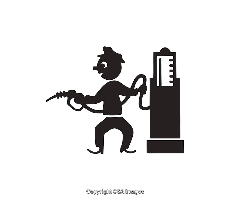 Retro Fuel Station Worker Operating a Vintage Gas Pump Illustration