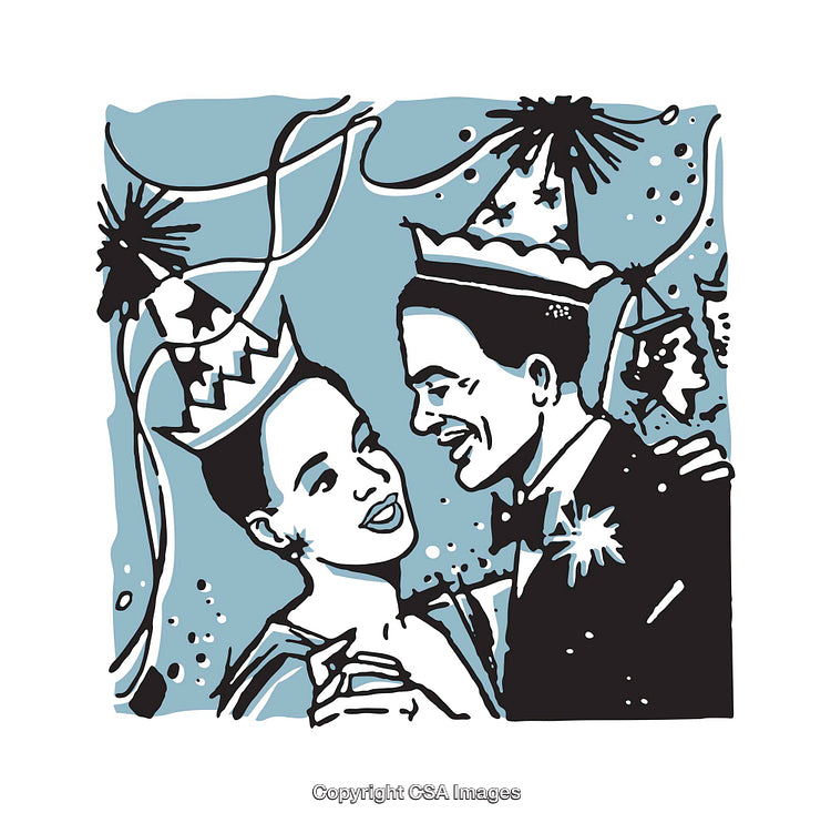 Retro Illustration of a Couple Celebrating at a Festive Party